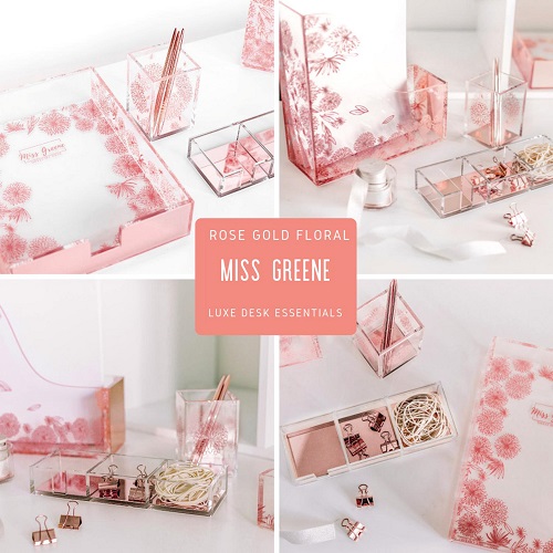 Miss Greene's Floral Rose Gold Desk Organizer Set