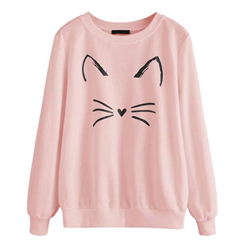 Romwe Cat Print Sweatshirt 