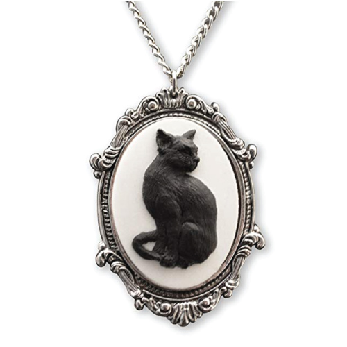 Black Cat Cameo in Antique Frame Necklace