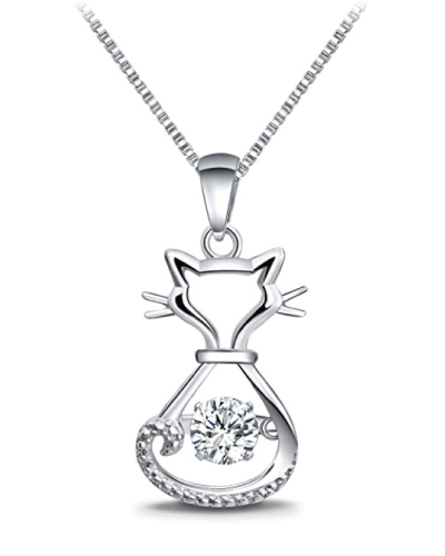 Sterling Silver Dancing Diamond Cat Necklace