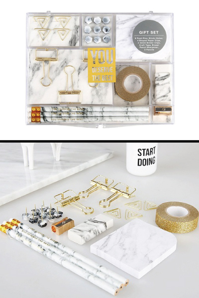 White Marble Stationery Set school office supplies