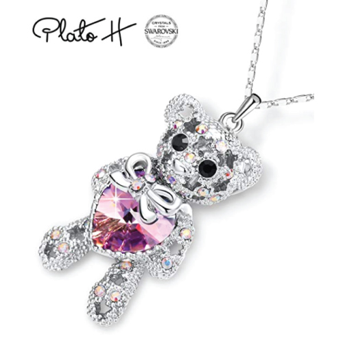Swarovski Crystal Heart Bear Necklace