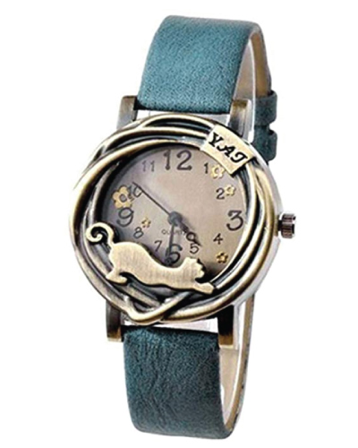 Sanwood Vintage Flower and Cat Watch