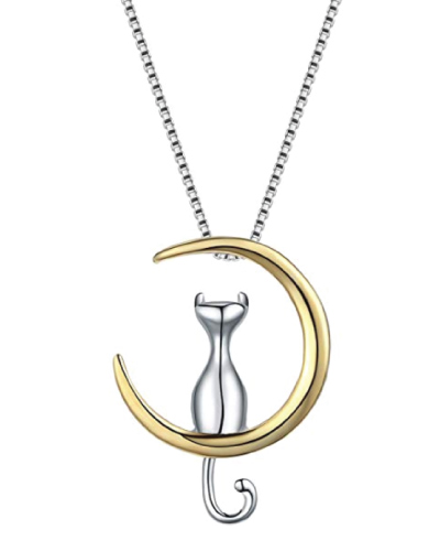 WRISTCHIE Jewelry Cat On Moon Pendant Necklace