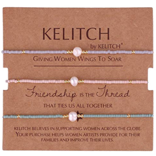 KELITCH Shell Pearl Beads Friendship Bracelets For Three Friends