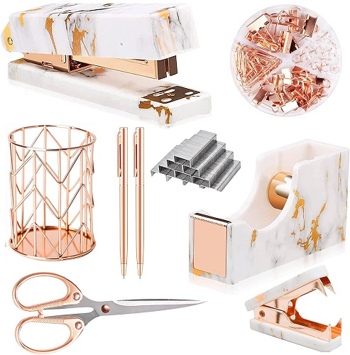 Rose Gold Marble Desk Accessories