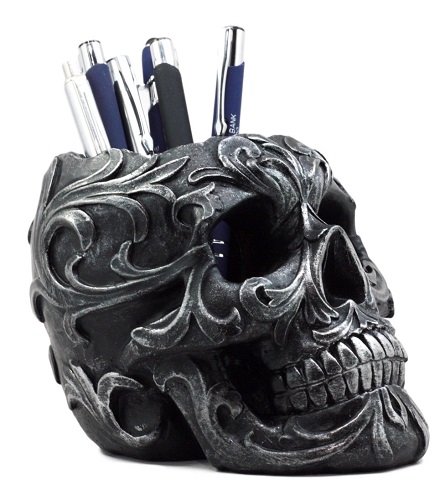 Ebros Floral Skull Pen Holder | unique-gifts-for-coworkers