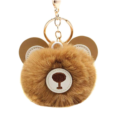 Brown Bear Puffball Keychain 