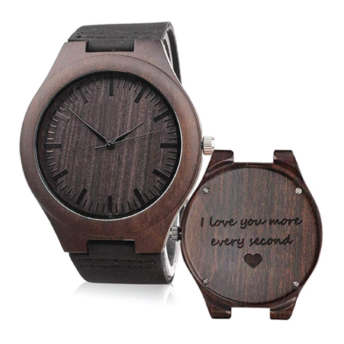 Christmas Gift Ideas | Love Quote Engraved Wooden Watch | Gifts for Boyfriend