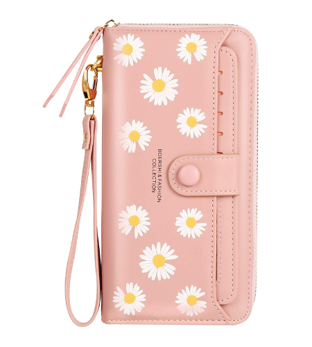Pink Daisy Leather Wallet