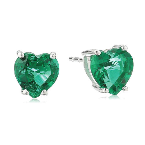 Heart Shape Emerald Gemstone Stud Earrings