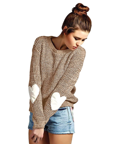 Heart Elbow Patch Pullover Sweater