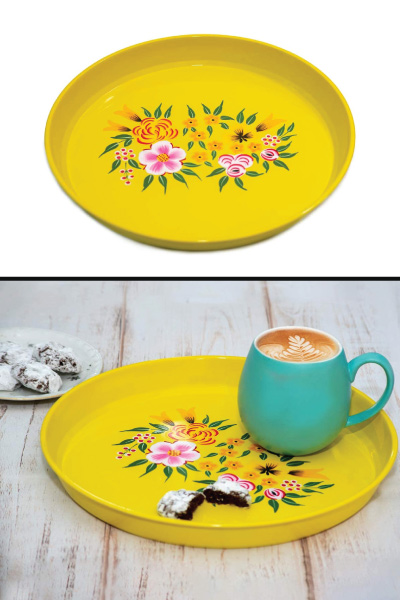 Hand Painted Round Platter Tray 