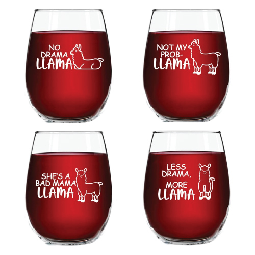Llama Funny Stemless Wine Glass Set