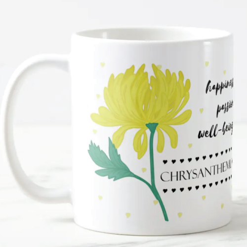 November Birth Flower Mug with Flower Meanings