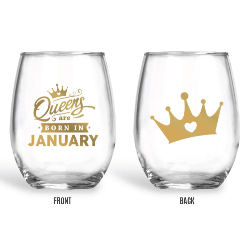 January Birthday Queens Wine Glass
