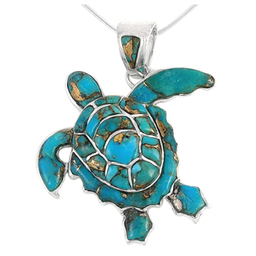 Turquoise Network Turtle Pendant Necklace