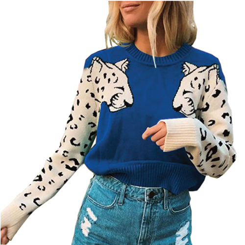 Angashion Leopard Printed Patchwork Pullover Sweater