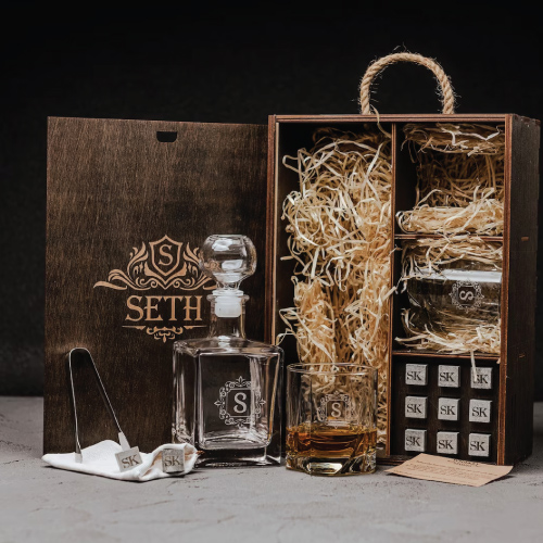 Personalized Decanter Set with Whiskey Stones