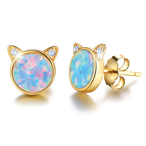 Opal Cat Stud Earrings