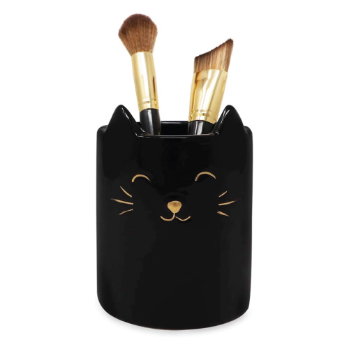 Isaac Jacobs Black Ceramic Cat Makeup Brush Holder
