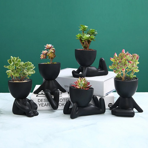 Black Figure Flower Pot Plant
