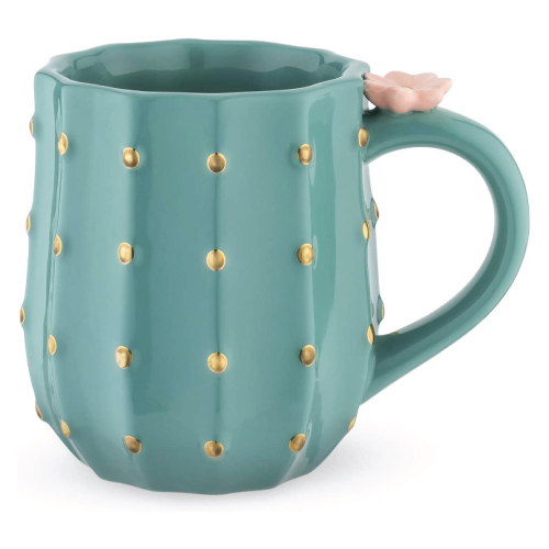 teal and gold cactus mug
