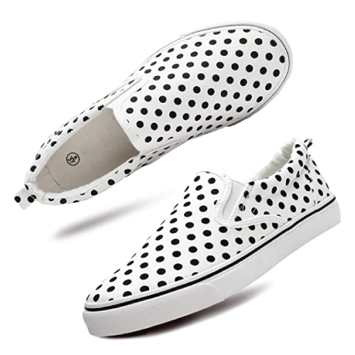 white and black polka dot sneakers