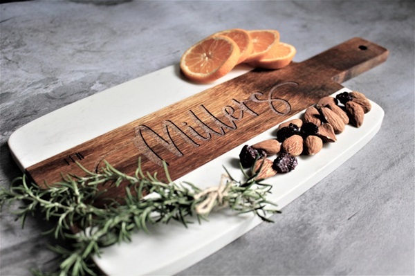 Personalized Marble and Wood Cutting Board