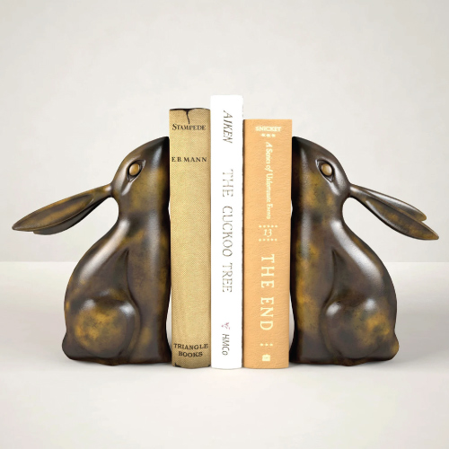 Bronze bunny bookends